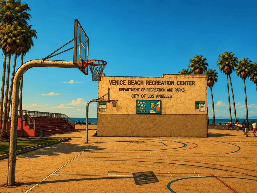 The Venice Beach basketball courts