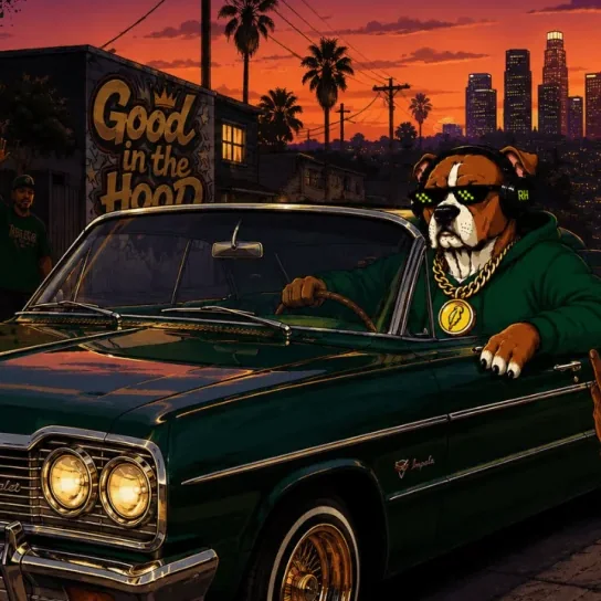 GOOD cruising the block in his lowrider at sunset
