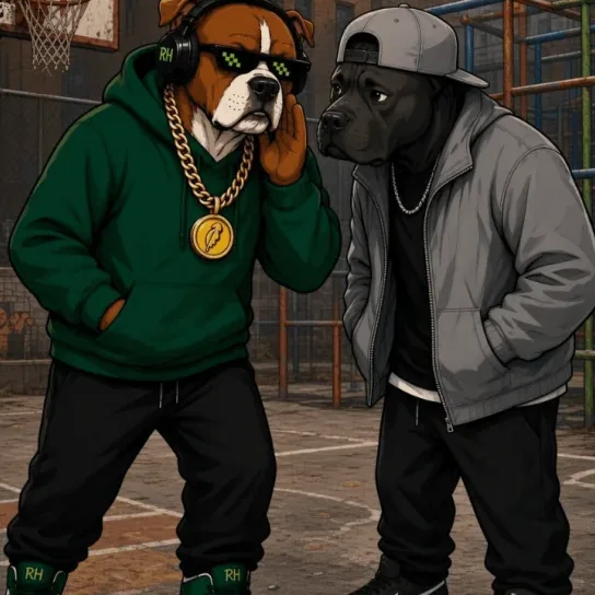 GOOD and a friend talking on a basketball court